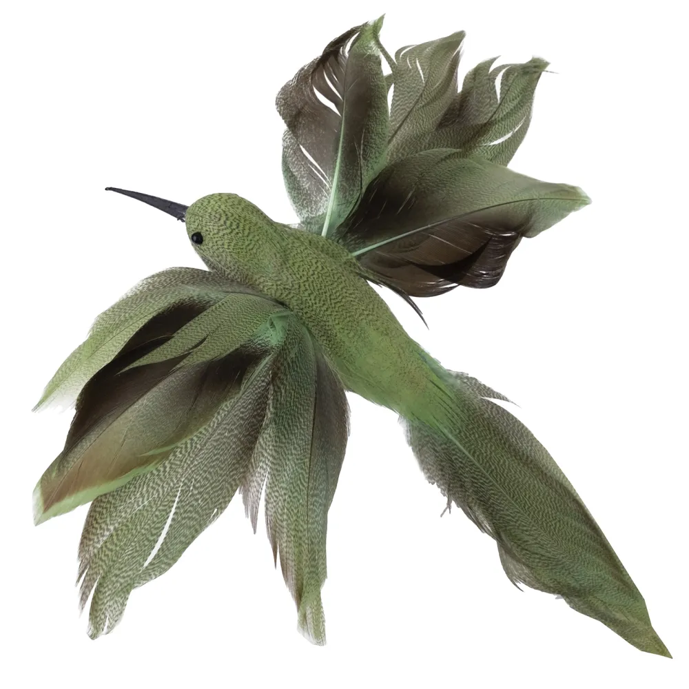 Hot Christmas Forever HUMMING BIRD 9.5″ GREEN, W/ CLIP FEATHER TAIL