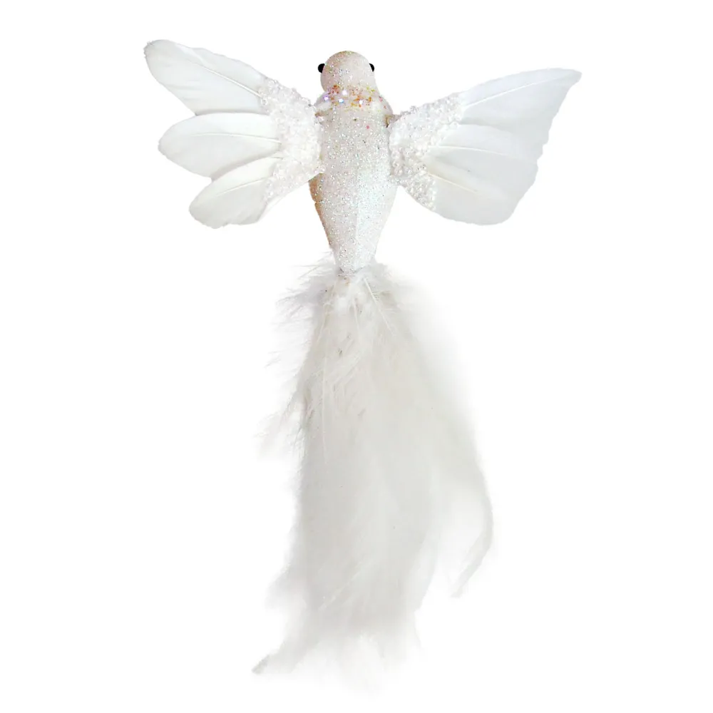 Christmas Forever HUMMING BIRD WHITE 6″X 4″ W/ GLITTER & CLIP