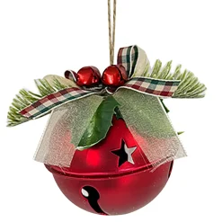 Christmas Forever JINGLE BELL RED METALIC 3″ W/ PINE & SHEER BOW