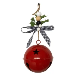 Christmas Forever JINGLE BELL RED SHINY 5.5″ W/ RIBBON & HOLLY BERRY HANGER