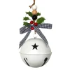 New Christmas Forever JINGLE BELL WHITE SHINY 5.5″ W/ RIBBON & HOLLY BERY HANGER