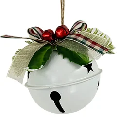 Online Christmas Forever JINGLE BELL WHITE SHINY 3″ W/ PINE & SHEER BOW