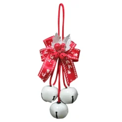Clearance Christmas Forever JINGLE BELL WHITEx3 35MM W/ RED-WHITE RIBBON BOW, RED BERRIES/MINI BELLS & SILVER LVS.