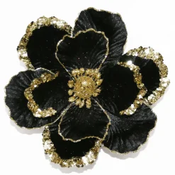 Clearance Christmas Forever MAGNOLIA HEAD BLACK /GOLD 8.5″ GLTR W/ CLIP