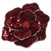Outlet Christmas Forever MAGNOLIA HEAD BURGUNDY 6″ VELVET W/ SEQUIN & CLIP