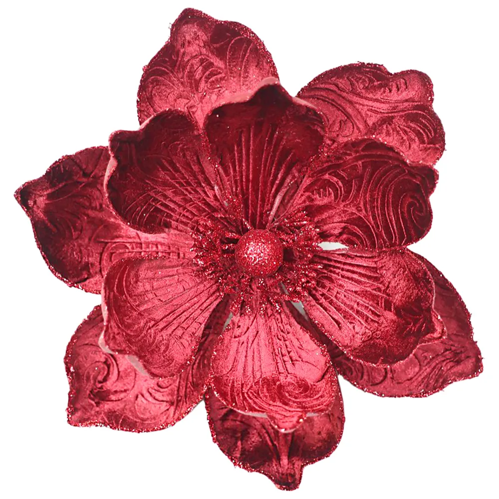 Hot Christmas Forever MAGNOLIA HEAD BURGUNDY 9.5″ VELVET W/ CLIP