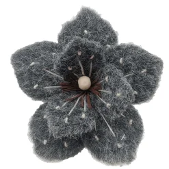 Clearance Christmas Forever MAGNOLIA HEAD GRAY 6″ FELT FROSTED LOOK W/ CLIP