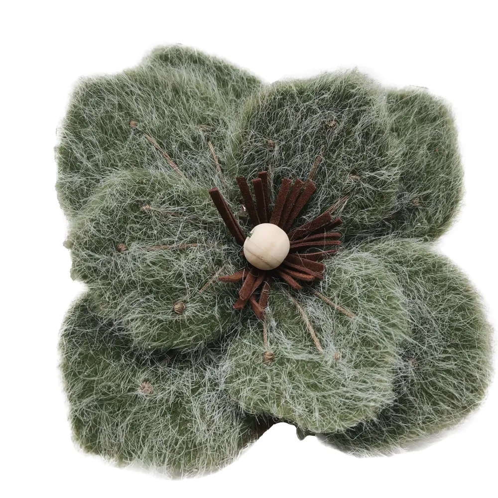 Hot Christmas Forever MAGNOLIA HEAD GREEN MOSS 6″ FELT FROSTED LOOK W/ CLIP