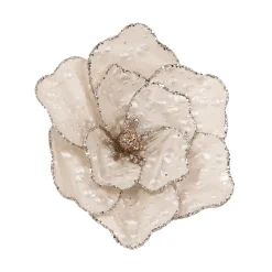 Hot Christmas Forever MAGNOLIA HEAD IVORY 6″ VELVET W/ GLITR. EDGE & CLIP