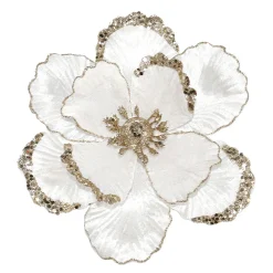 Best Christmas Forever MAGNOLIA HEAD WHITE 8.5″ VELVET W/ G0LD GLITR. & SEQUIN W/ CLIP