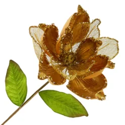 Best Christmas Forever MAGNOLIA STEM GOLD 7″ HEAD METALLIC W/GLITTER TRIM