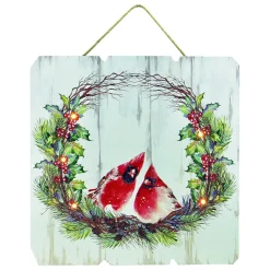 Outlet Christmas Forever MDF WALL DECOR 16″X16″ 5 LED 2 CARDINALS IN WREATH (TMR)