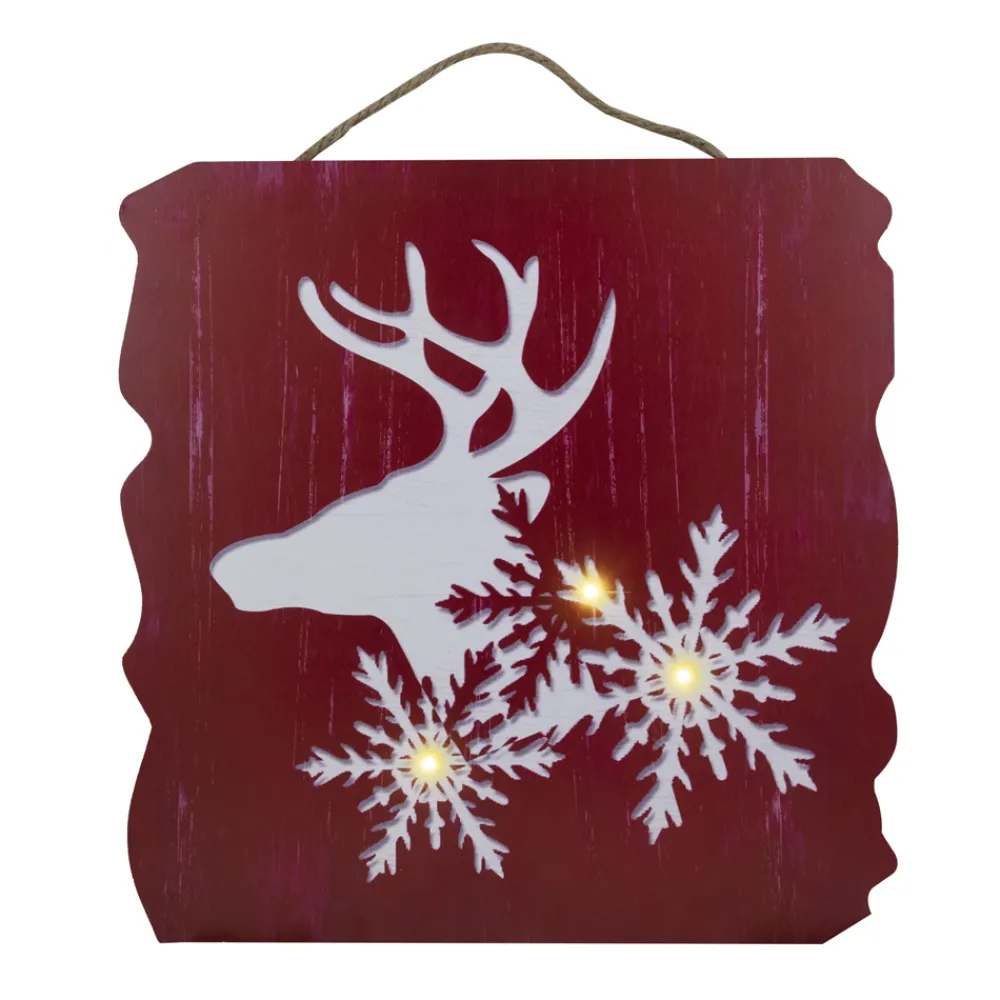 Discount Christmas Forever MDF WALL DECOR 16″X16″3 LED RED REINDEER AND SNOWFLAKE CUT OUT (TMR)