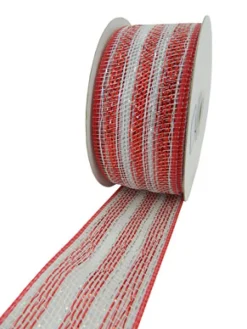 Outlet Christmas Forever MESH RIBBON 2.5″ X 25 YDS RED/ WHITE FULL SPARKLE