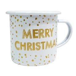 Discount Christmas Forever METAL ENAMEL MUG 3″ MERRY CHRISTMAS GOLD/WHT
