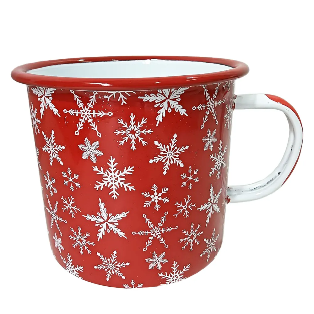 Outlet Christmas Forever METAL ENAMEL MUG 4″ NORDIC SNOWFLAKES