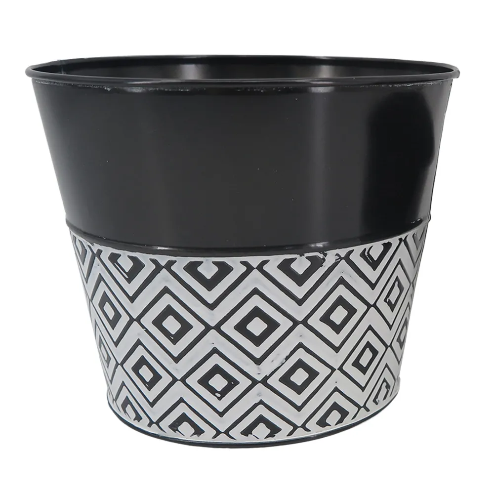 Best Christmas Forever METAL POT BLACK/WHITE WITH DIAMOND PATTERN 6″
