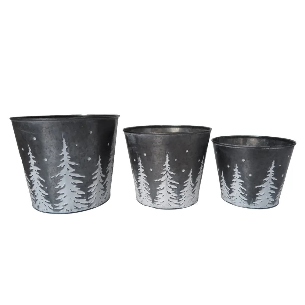 Discount Christmas Forever METAL POT W/ TREE BLACK/WHT 4.2″|5.1″|6” 3PC SET