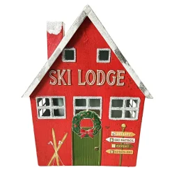 New Christmas Forever METAL SKI LODGE 9.5″ X 13″ RED