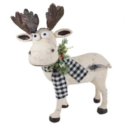 Hot Christmas Forever MOOSE BIRCH LOOK 18″X9″X19″ BLACK/ WHITE PLAID SCARF