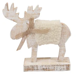 Hot Christmas Forever MOOSE IVORY SHERPA 7.5″ NATURAL W/ WOOD BASE & BOW