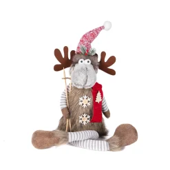Hot Christmas Forever MOOSE PLUSH SITTING 15.5″ BROWN FUR WITH SKI POLE