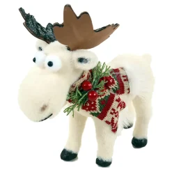 Best Christmas Forever MOOSE W/ NORDIC SCARF & BERRIES 8″ WHT/GREEN/RED