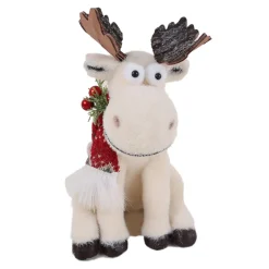 Online Christmas Forever MOOSE W/ NORDIC SCARF & BERRIES 8″ WHT/GREEN/RED