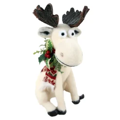 Online Christmas Forever MOOSE W/ NORDIC SCARF, HOLLY & BERRIES 12″ WHT/GREEN/RED