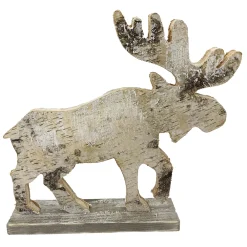 New Christmas Forever MOOSE WOODEN TABLE DECOR 11″x10.5″ FROSTED NATURAL/BIRCH LOOK