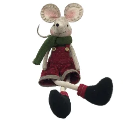 New Christmas Forever MOUSE RED/GRAY BOY DANGLING LEGS 15.4″ W/ SCARF