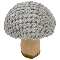 Outlet Christmas Forever MUSHROOM WOODEN BODY|FABRIC CAP GREY/NATURAL 4″ GLITTER/FROSTED
