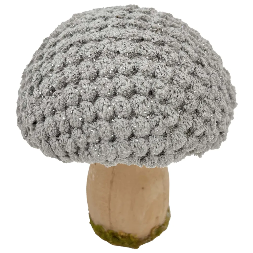 Discount Christmas Forever MUSHROOM WOODEN BODY|FABRIC CAP GREY/NATURAL 4.5″ GLITTER/FROSTED