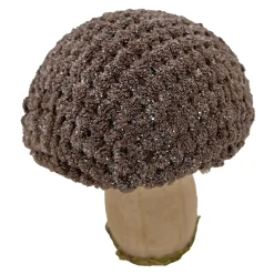 Outlet Christmas Forever MUSHROOM WOODEN BODY|FABRIC CAP BROWN/NATURAL 4.5″ GLITTER/FROSTED