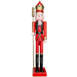 Outlet Christmas Forever NUTCRACKER WOODEN STANDING 24″ RED W/ SCEPTER