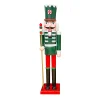 Outlet Christmas Forever NUTCRACKER WOODEN STANDING 15″ CREAM/DK. GREEN W/ STAFF