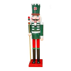 Outlet Christmas Forever NUTCRACKER WOODEN STANDING 15″ CREAM/DK. GREEN W/ STAFF
