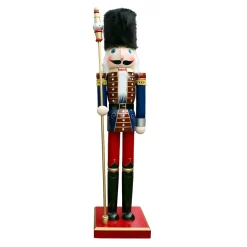 Sale Christmas Forever NUTCRACKER WOODEN STANDING 72″ RED/BLUE W/ JEWELS & STAFF