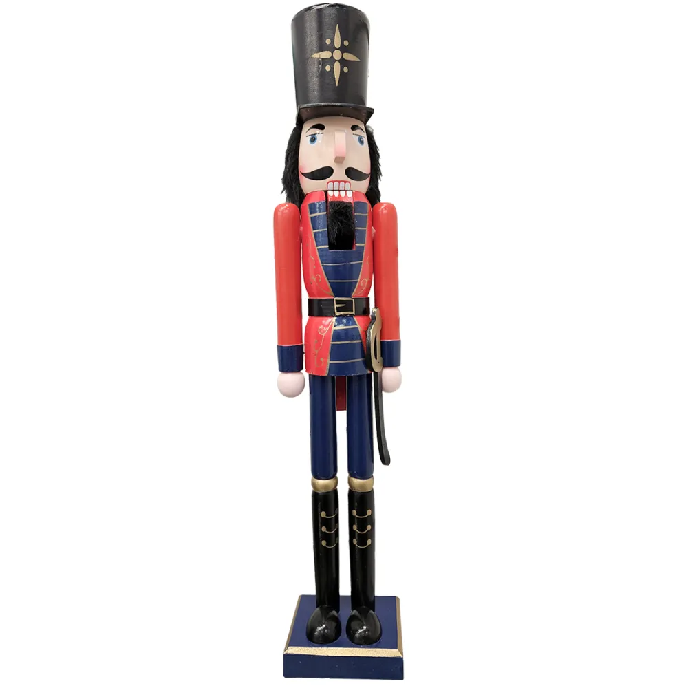 Christmas Forever NUTCRACKER WOODEN STANDING 24″ RED/BLUE W/ SWORD