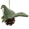 Hot Christmas Forever ORN BIRD FAUX FUR GREEN 6″ W/ PINECONE