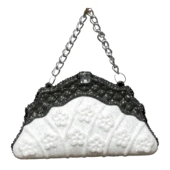 Online Christmas Forever ORN BLACK/WHITE HAND BAG 3″ W/ CHAIN, JEWEL & GLTR.