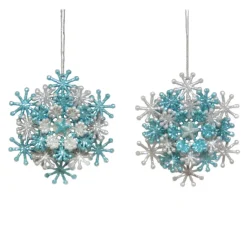 Outlet Christmas Forever ORN BLUE / SILVER SNOWFLAKE LAYERED 4″ SKY BLUE/SILVER GLITTER 2/S