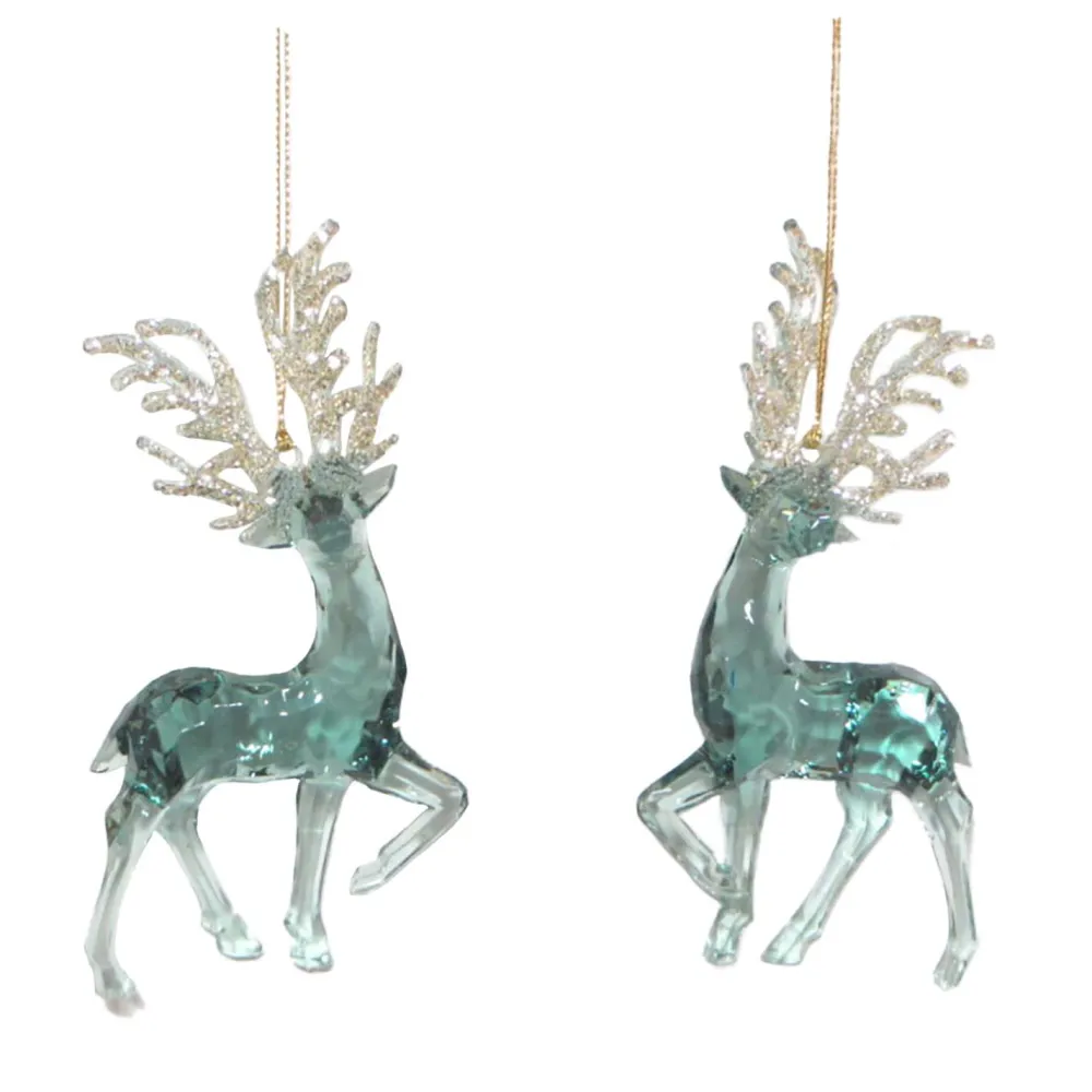 Clearance Christmas Forever ORN BLUE/ CEAR DEER 5.5″ TURQUOISE W/ CHAMPAGNE GOLD GLITTER 2 ASSTD.