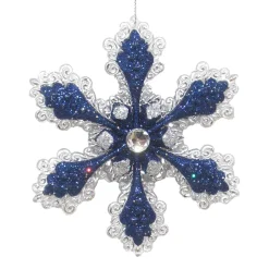 Outlet Christmas Forever ORN BLUE SILVER SNOWFLAKE 4.75″ W/ JEWEL & GLTR.