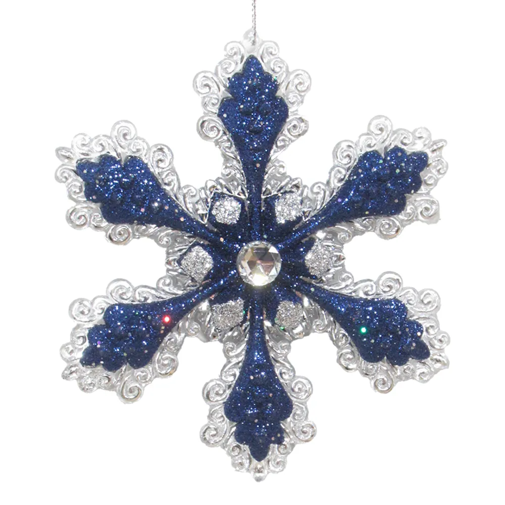 Outlet Christmas Forever ORN BLUE SILVER SNOWFLAKE 4.75″ W/ JEWEL & GLTR.