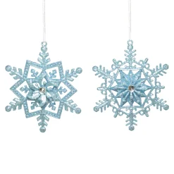 Sale Christmas Forever ORN BLUE WINTER SNOWFLAKE 4.75″ W/ JEWEL & GLTR. 2/S