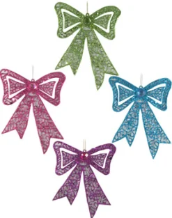 Discount Christmas Forever ORN BOW 7 GREEN/PINK/PURPLE/BLUE W/JEWELS 4/S