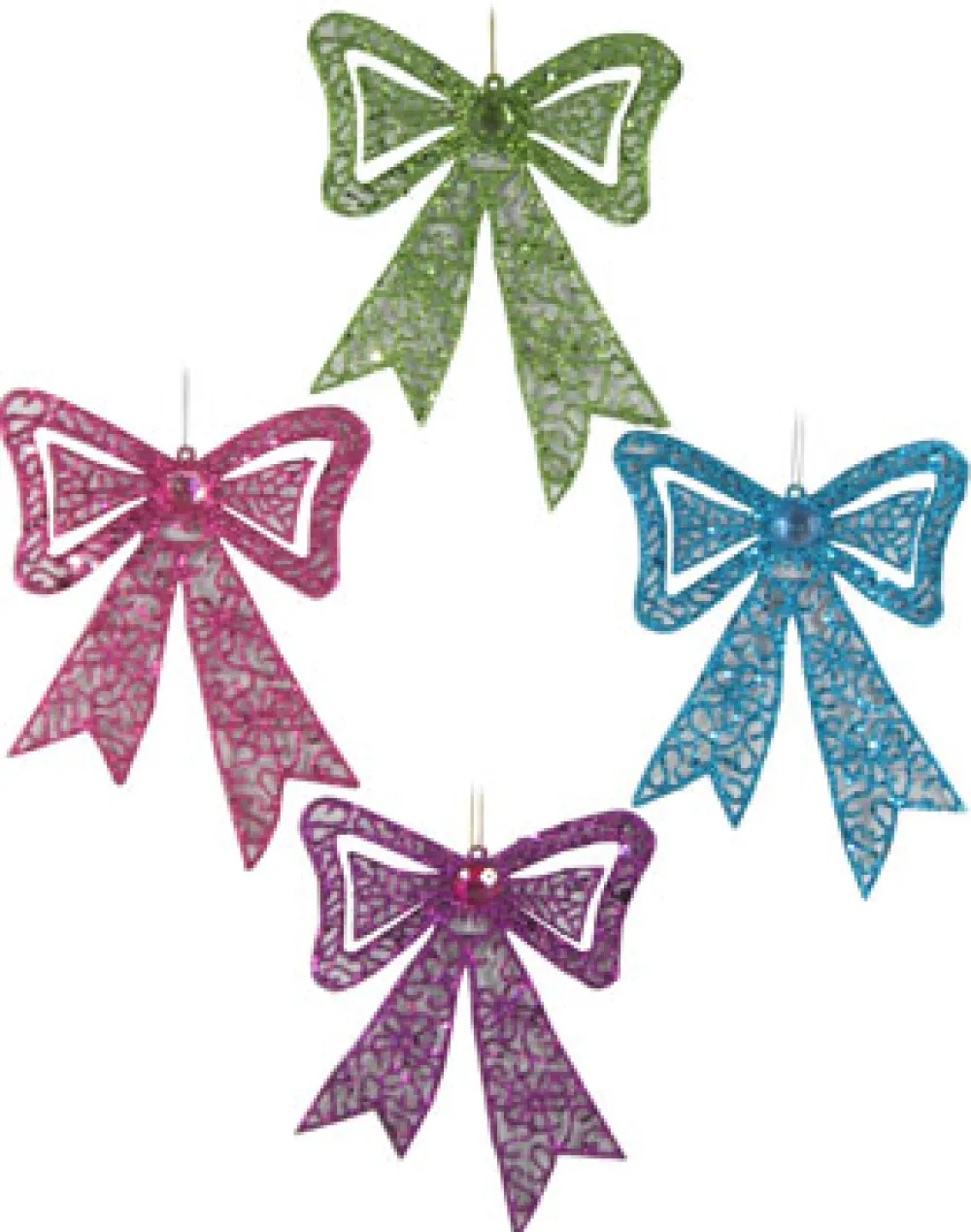 Discount Christmas Forever ORN BOW 7 GREEN/PINK/PURPLE/BLUE W/JEWELS 4/S