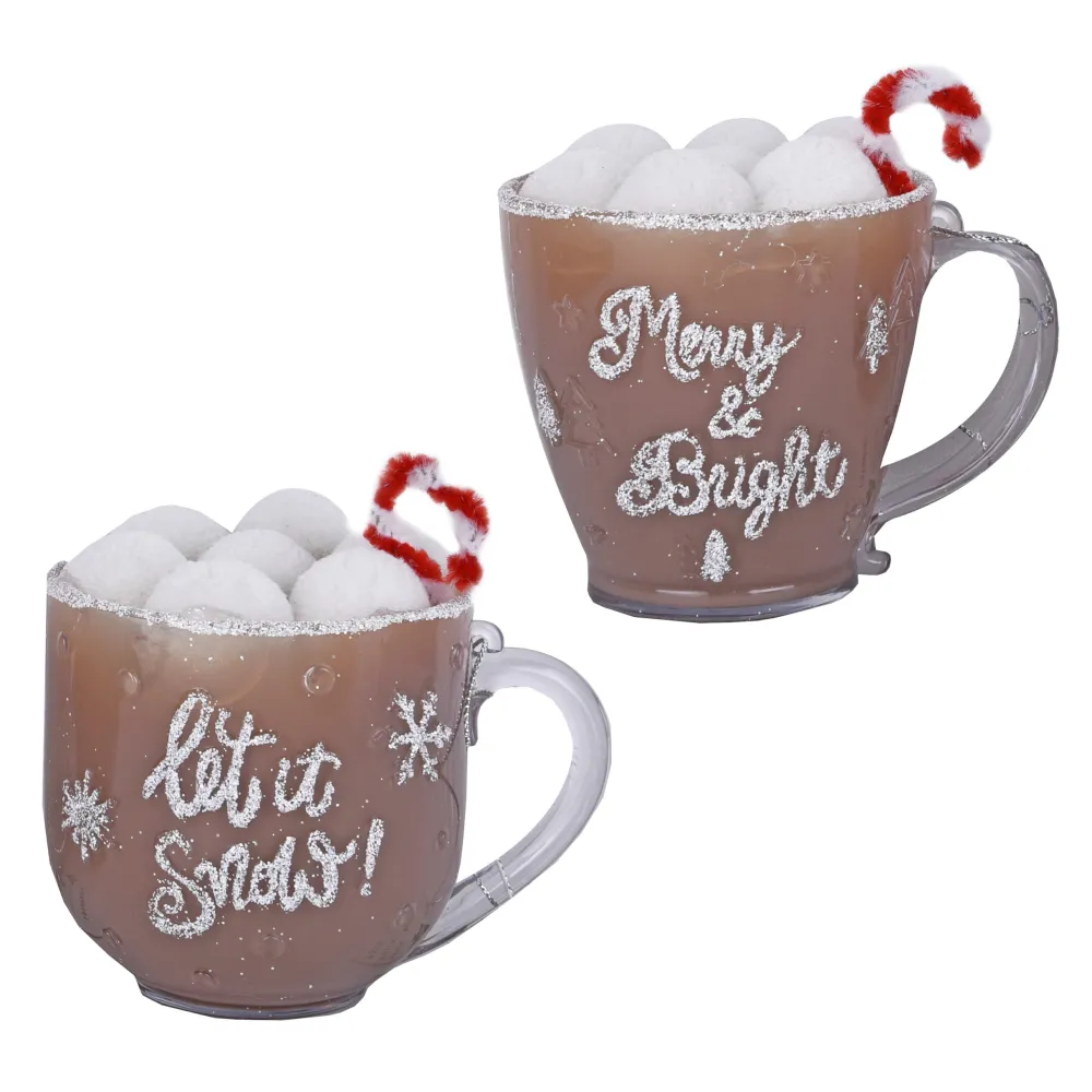 Christmas Forever ORN BROWN COFFEE CUPS 4″ W/ FROTH & CANDY CANE 2/S