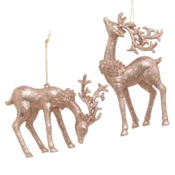 Discount Christmas Forever ORN BROWN DEER 3.25″ & 5.5″ W/ GLTR. 2/S